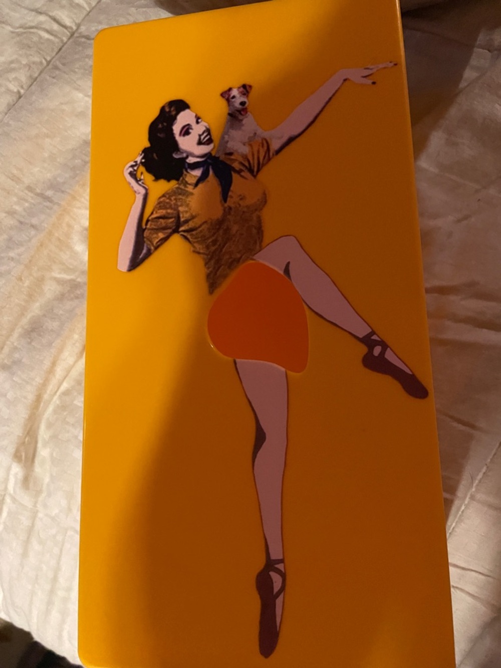 Kleenex Holder Yellow Decorative Storage Box with Retro Dancer Graphic